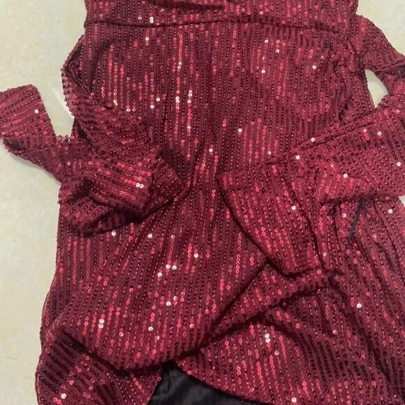 Burgundy Sequin One Shoulder Mini Dress - Picture 4 of 4
